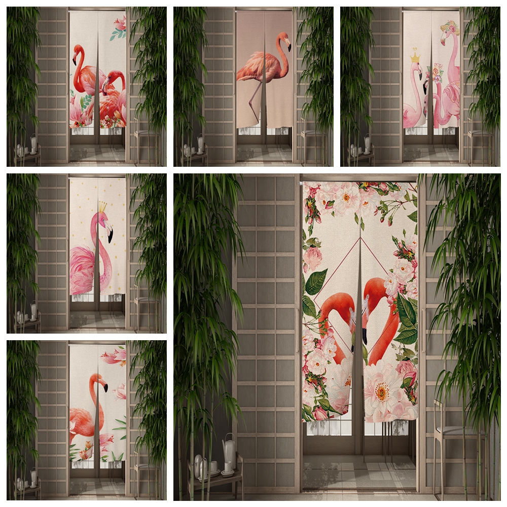 Pink Flamingo Doorway Curtain Creative Flowers Bird Door Curtains Hallway Kitchen Entrance Partition Boho Home Decor