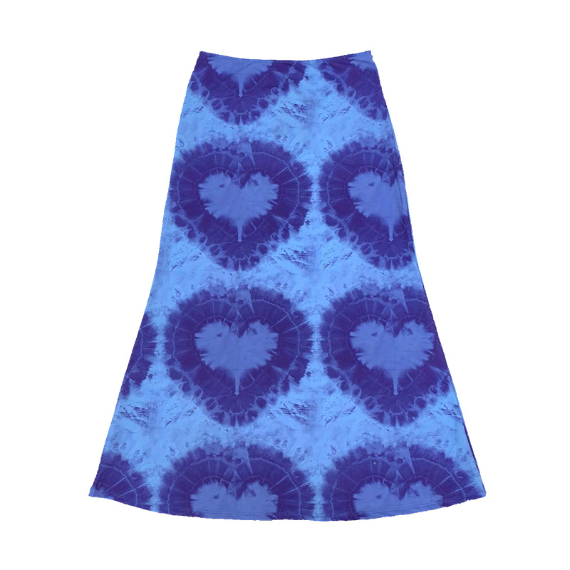 Women Blue Love Skirts Y2K Young Girls Casual Holiday Bottoms Floral Cherry Print Elegant Japan Vintage Boho Skirts Plus Size