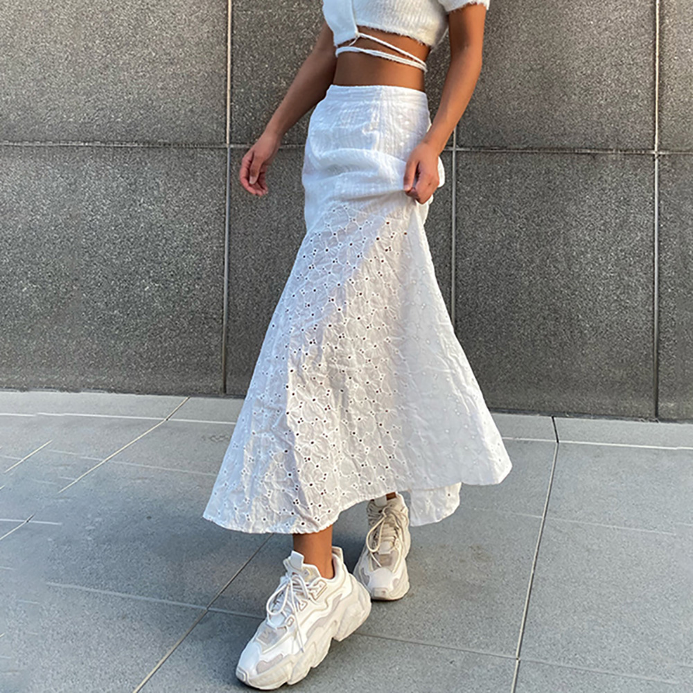 Y2K Fairycore Floral Jacquard Long Skirts 90s Vintage High Waist Ruffles Mermaid Skirt Chic Women Retro  Streetwear