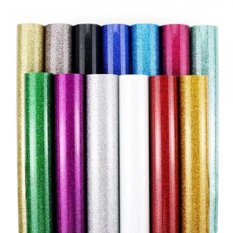Heat transfer glitter vinyl 12×20 inch 1 roll transfer vinyl iron on for clothes HTV shirt high elastic decor film easy to cut