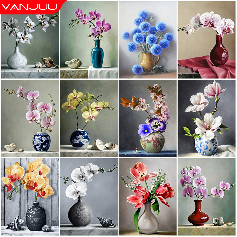 Diamond Drawing DIY 5D Cross Stitch Full Round Diamond Flower Pot Diamond Embroidery Kit Mosaic Rhinestone Home Decor Gift