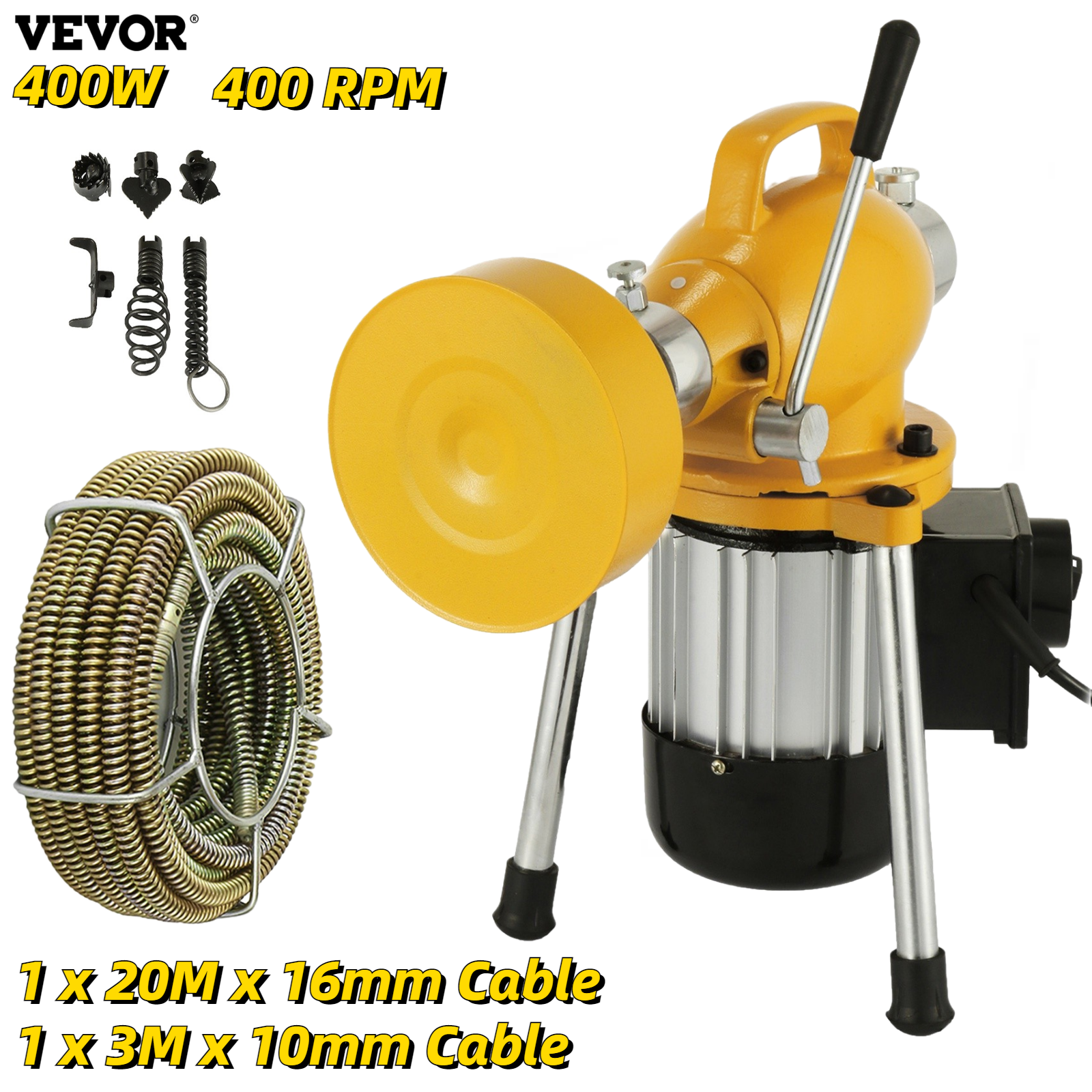 VEVOR Professional Dredge Machine 400W Electric Pipe Plunger Household Sink Sewer Toilet Blockage Tube Unblocker Cleaning Tools