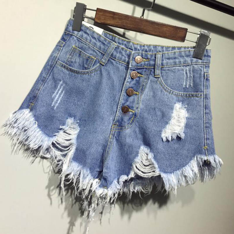 Arrival Casual Summer Denim Women Shorts High Waists Fur-lined Leg-openings Plus Size Sexy Frayed Hole Short Ripped Jeans