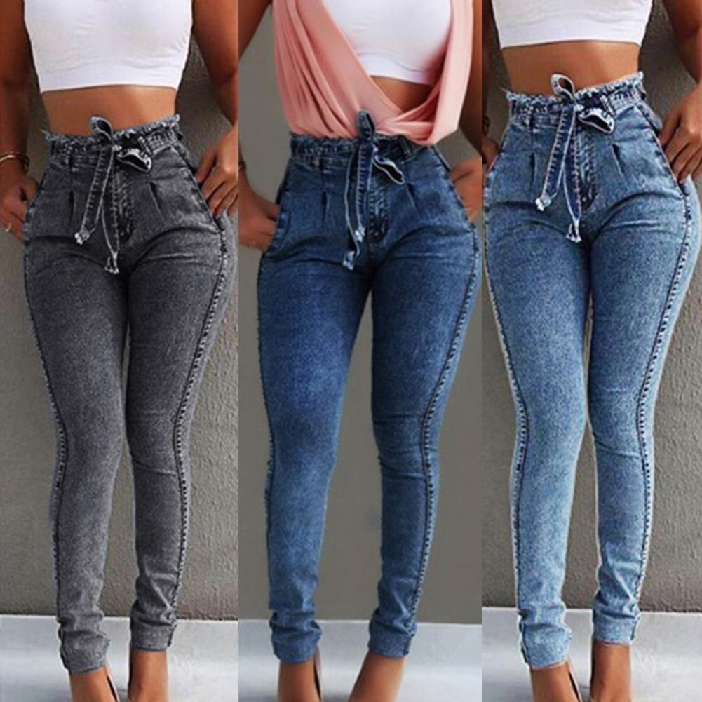 Women's Jeans High Waist Multi Pockets Skinny Denim Trousers  Retro Sexy Tassel Bandage Push Up Pencil Pants Oversize