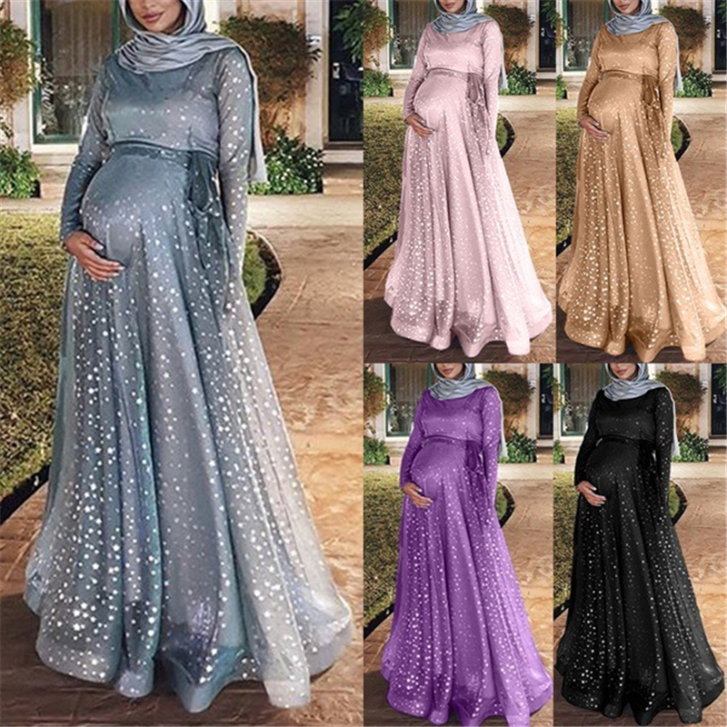S-5XL Muslim Printing Maternity Dress Islamic Arabian Turkish Abaya Robe  Temperament Pregnancy Dresses Y1330