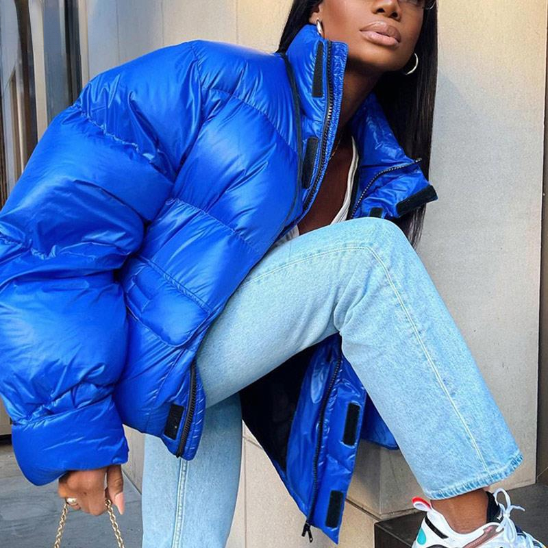  Solid Turtleneck Zipper Jacket Padded Puffer Parkas Jackets With Pocket Winter Women Long Sleeve Loose Short Warm Coat