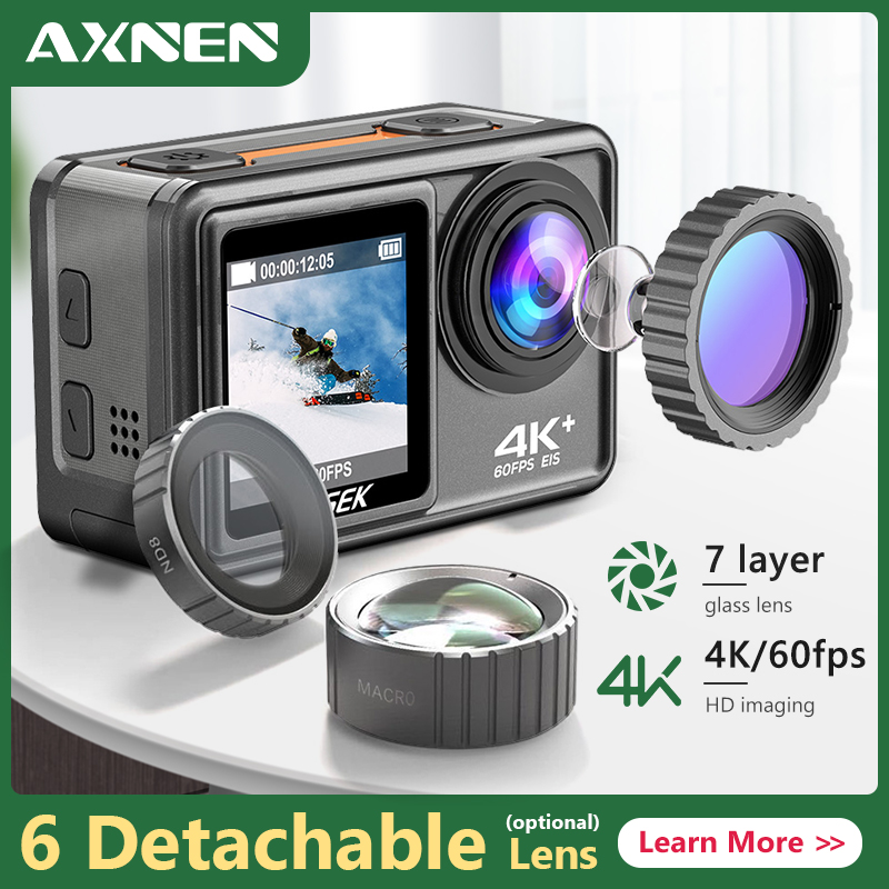 AXNEN AUSEK Action Camera 4K 60FPS EIS Video with Optional Filter Lens 24MP Po 1080P Webcam Vlog WiFi Sports Cam with Remote