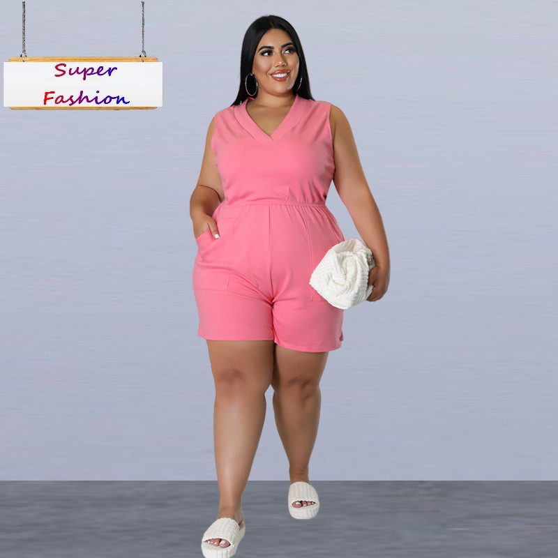 XL-4XL Plus Size Jumpsuits Summer  Women Clothing  Casual V Neck Sleeveless Female Romper Dropshipping Wholesale