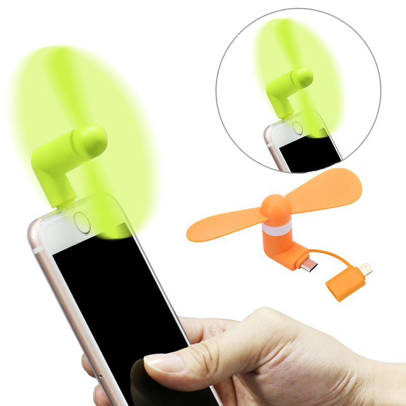 Portable Mini 2 In 1 Mobile Phone Fan， Micro USB Adapter Type IOS Smartphone For Iphone Android Micro Hanldheld Cooling Fan