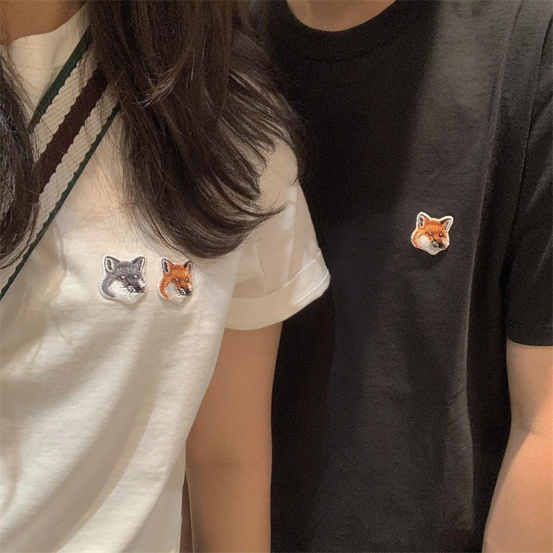 Classic Couple Crop Top T-shirt Double Fox Head Graphic Womens Pure Cotton Summer  Casual All-match Short Sleeve PlusSize