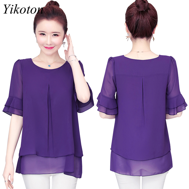Loose Chiffon Blouses and Shirts Top Woman Casual Summer Ladies Office Work Shirt Petal Sleeve Elegant Blouse Mujeres Blusas