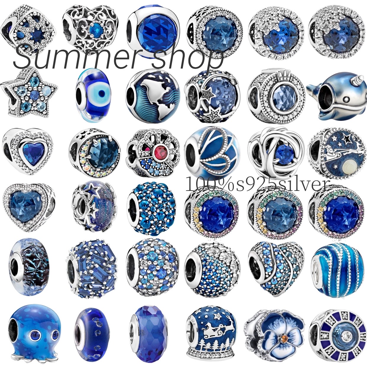 Explosive  S925 Sterling silver Blue Series Pandora Beads Charm engagement  jewelry for anniversary gifts