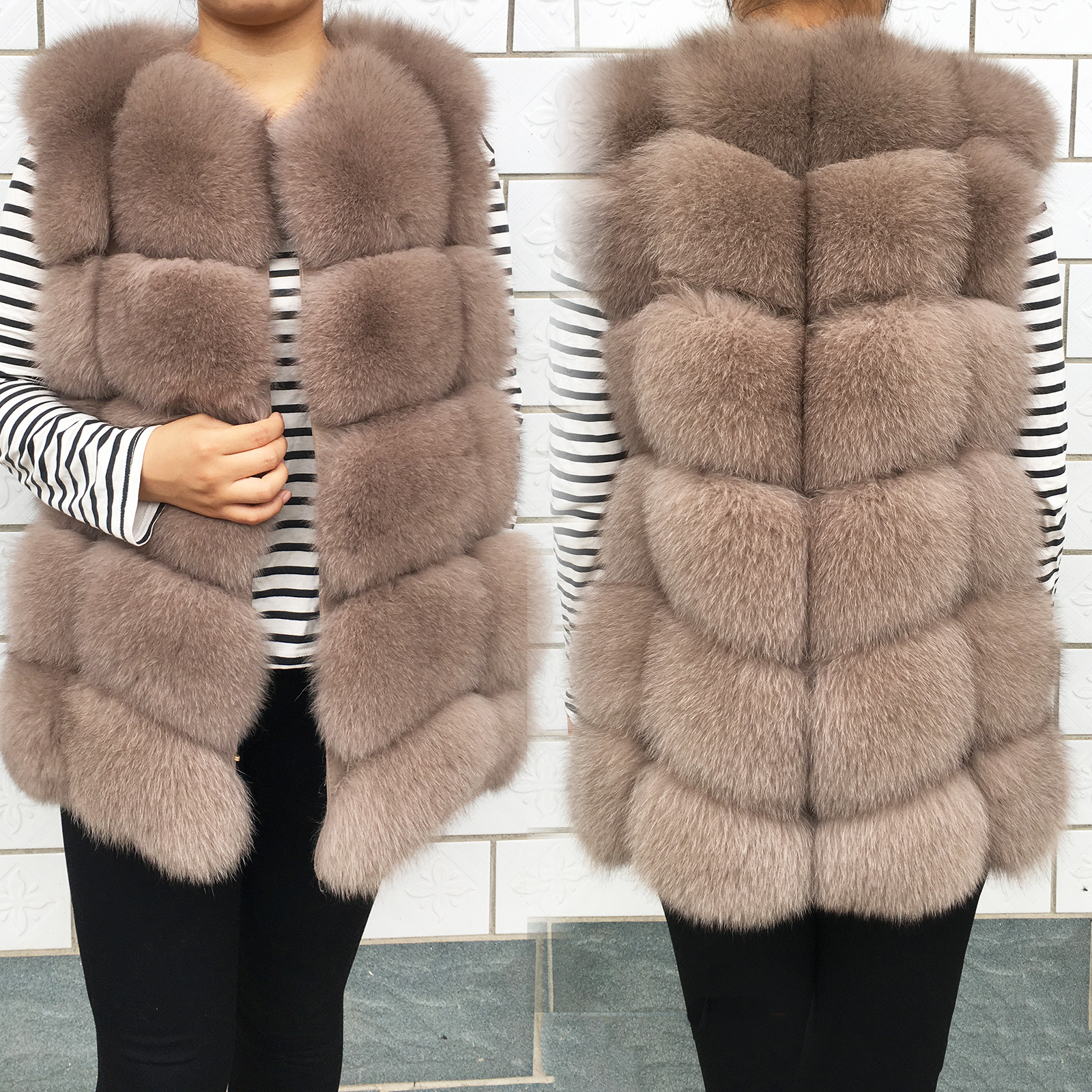  Women's Winter Real Fur Coat High   Natural Fox Fur Vest  Luxurious Warm Sleeveless Dark buckle jacket