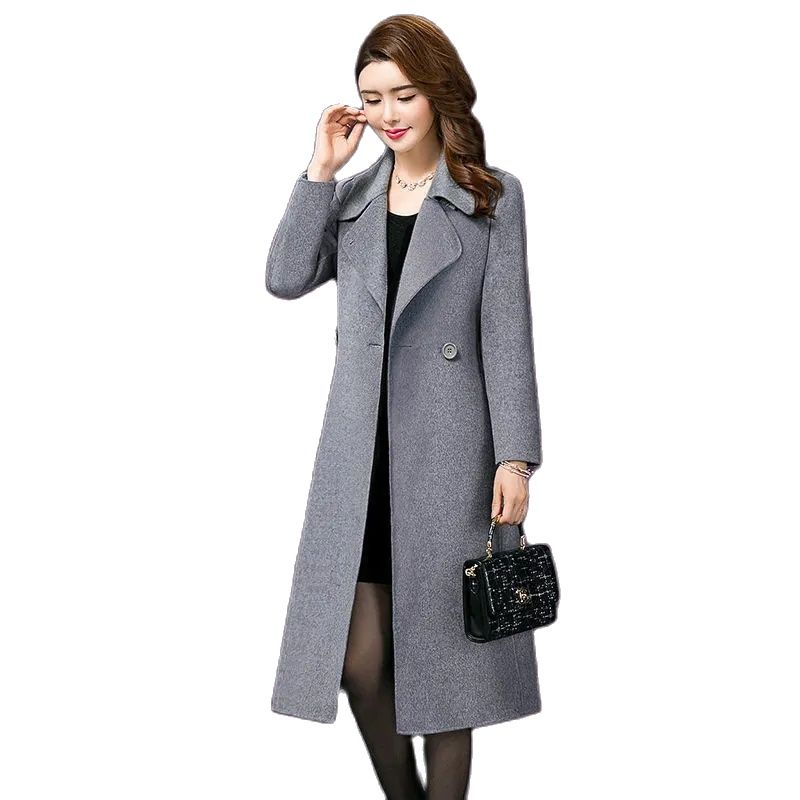 Women Mid-length Woolen Coat Fall/winter Mothers Wear Middle-aged Woolen Coat Female Slim Long-sleeved Jacket A787