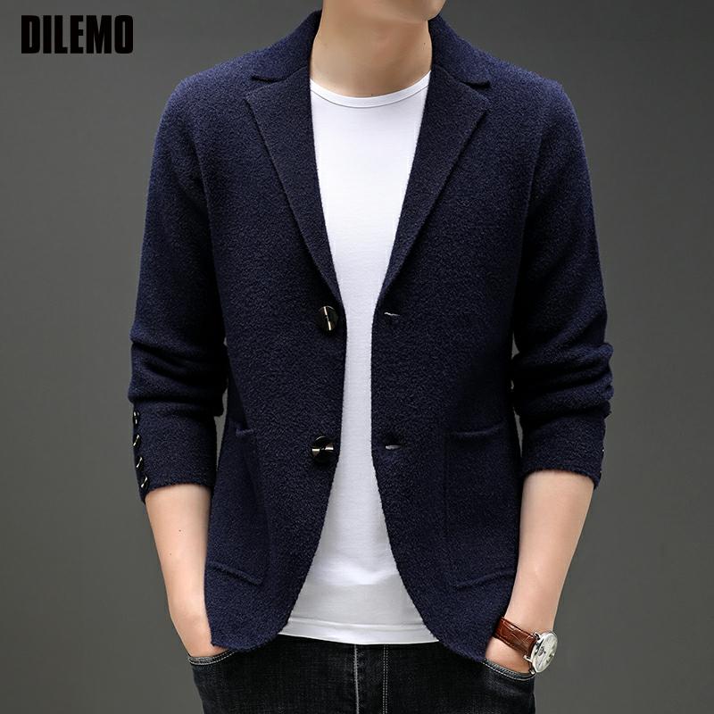 Top Grade   Knit Blazer Mens Top Cardigan Slim Fit Sweater Autum Winter Casual Coats Jacket Mens Clothes 