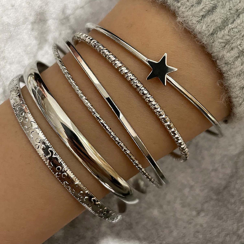 6PCS/SET Bracelet  Opening Bracelets for Women with Star Charm Bracelets Jewelry Accessories Sets