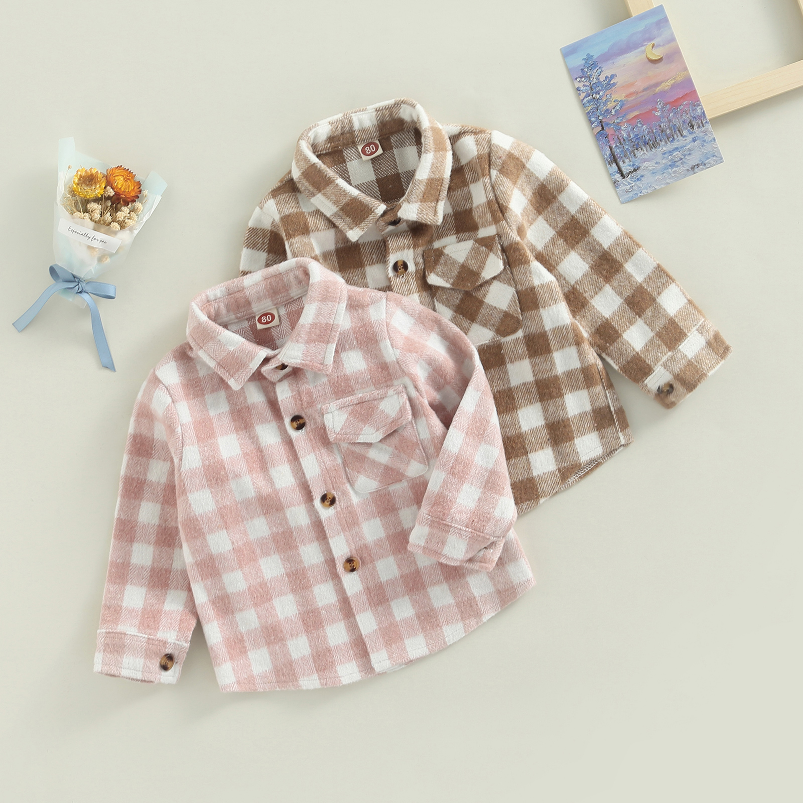 Kids Baby Girls  Shirt， Long Sleeve Turn-down Collar Plaid Button-down Autumn Tops for Casual Daily 1-5T