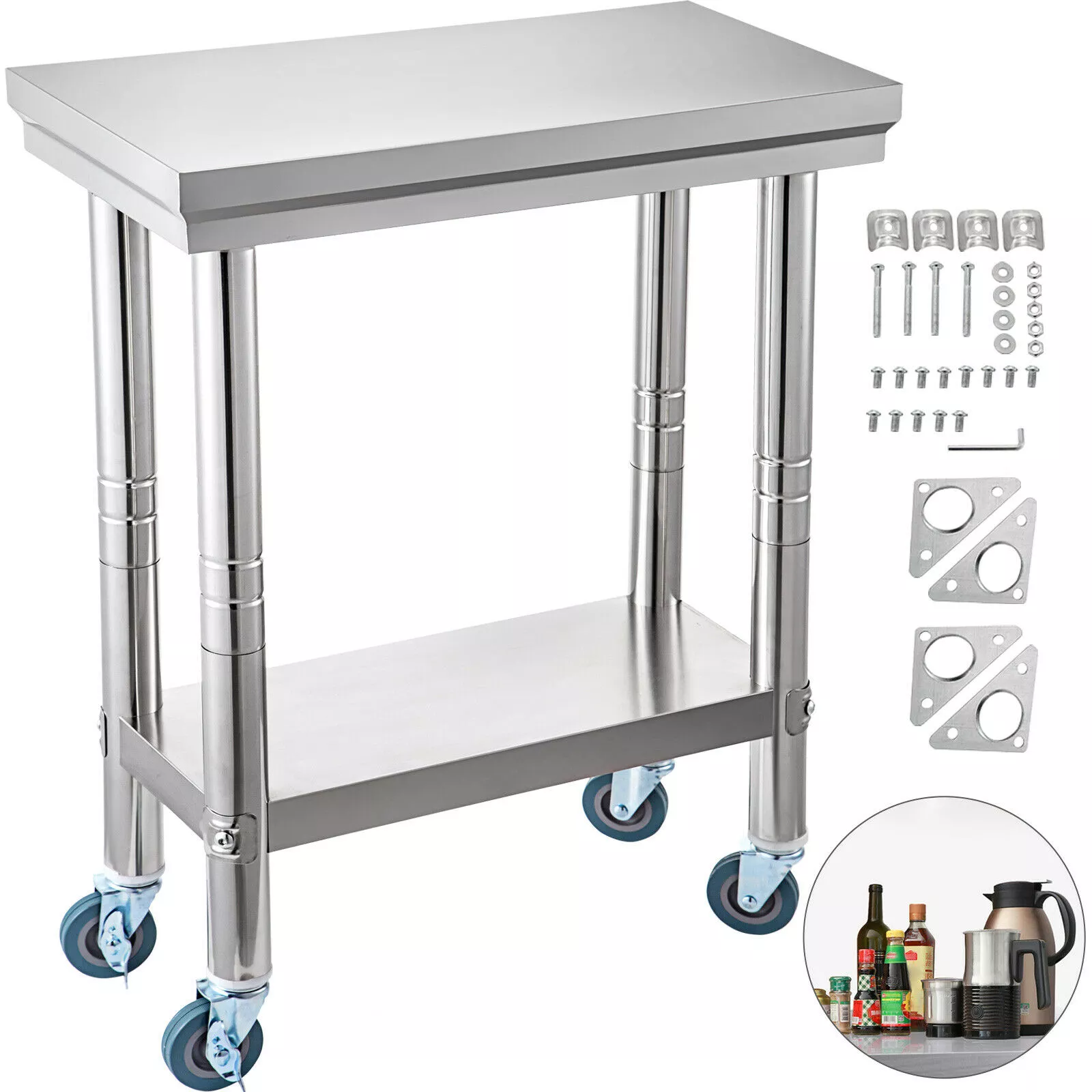Stainless Steel Work Table with Wheels 12x24 Prep Table with casters Heavy Duty Work Table for Commercial Kitchen Restaurant
