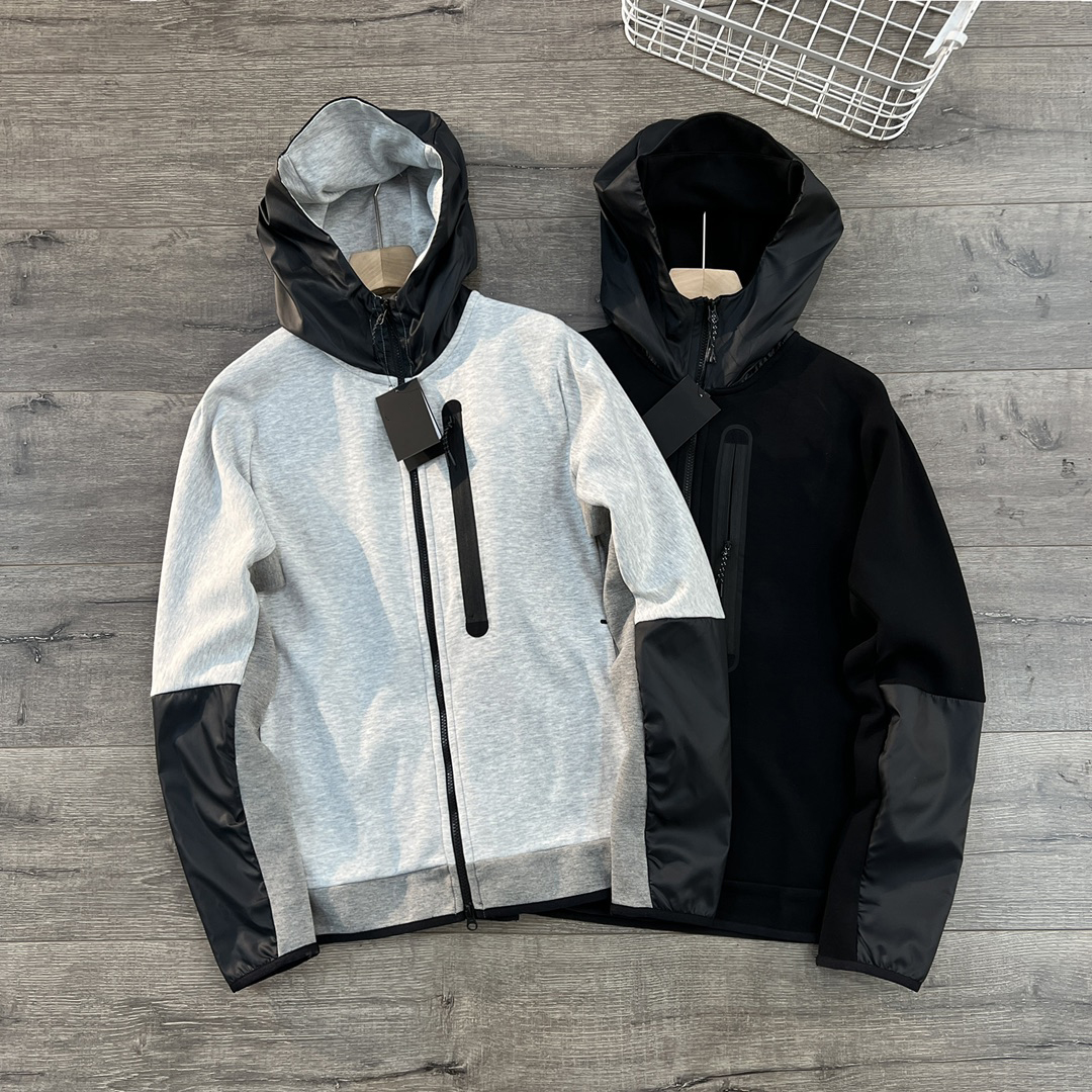 The fall  hooded woven patchwork men's hoodie is designed with the front and zipper pockets for sports and casual hoodie