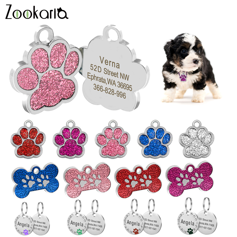 Anti-lost Custom Dog ID Tag Engraved Pet Dog Collar Accessories Personalized Cat Puppy ID Tag Stainless Steel Bone/Paw Name Tags