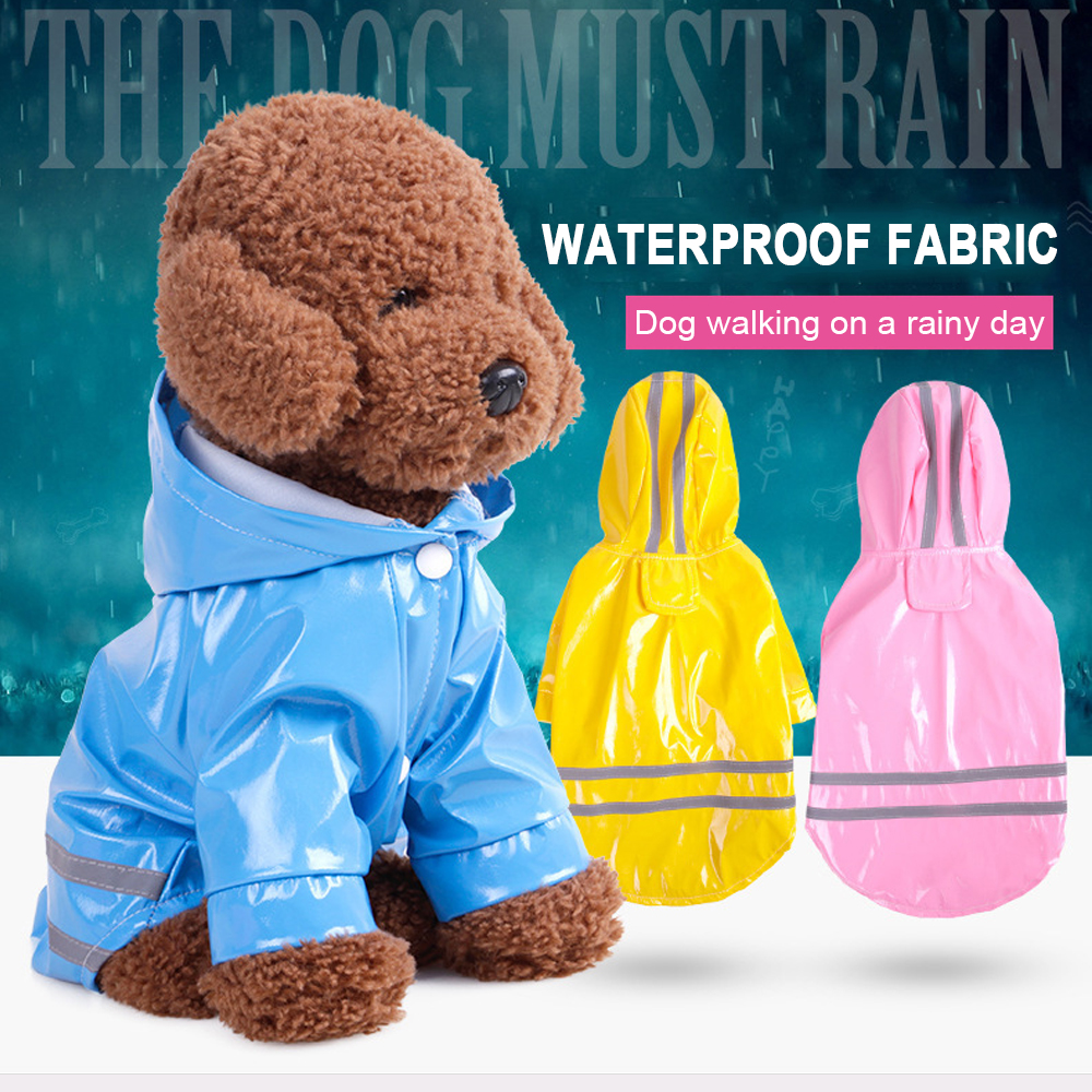 Pet Small Dog Raincoat PU Reflective Waterproof Clothes Hooded Jumpsuit Rainwear for Small Medium Dogs Teddy Chihuahua