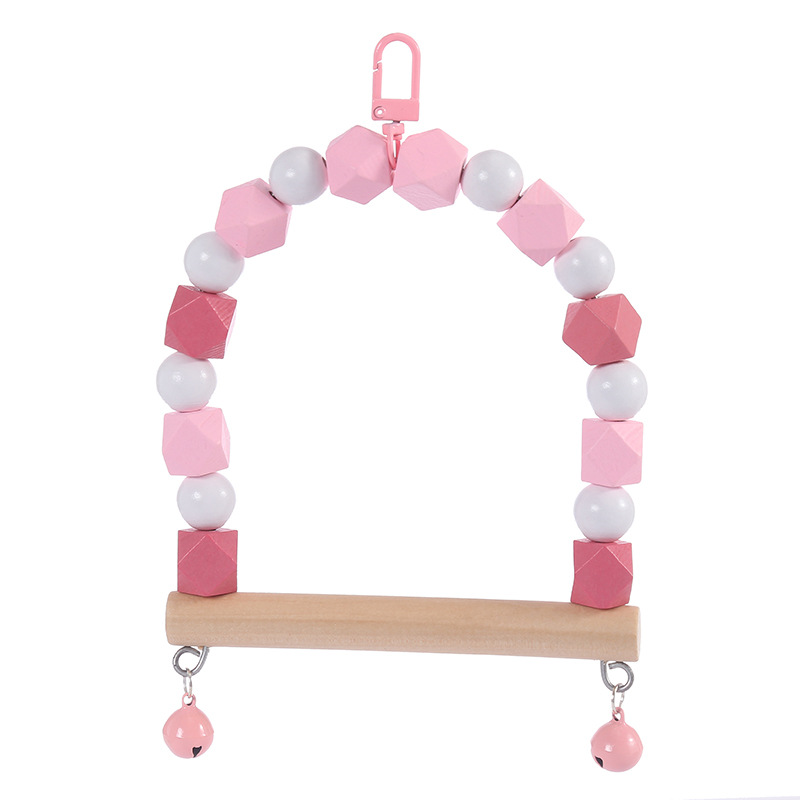 Wooden Bird Swing Toys Parrot Chewing Hanging Perch with Bells Pet Birds Cage Toy for Small Parakeet Lovebird Cockatiel