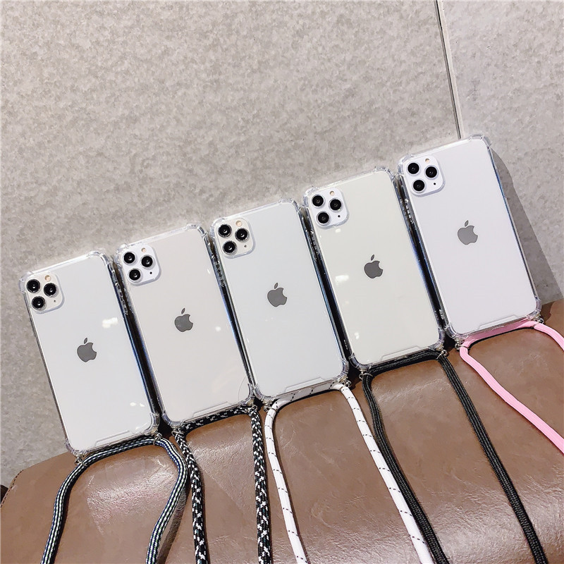 Crossbody Necklace Cord Lanyards Transparent soft Phone Case For iphone 12 14 7 8 Plus X XR XS 11 Pro Max 13 MiNi 13 Pro SE 3