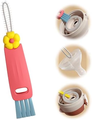 3 in 1 Cup Lid Cleaning Brush, 2024 Upgraded Portable Crevice Cleaning Brush Set for Baby Bottle Gap Tight Spaces Cup, Rotatable Cup Lid Cleaner Cup Mouth Scrubber(A-red,1pcs)
