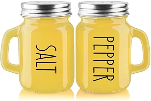 Yellow Salt and Pepper Shakers Set - Yellow Kitchen Decor and Accessories for Home Restaurants Wedding - Glass Salt and Pepper Set for Cooking Table, RV, BBQ, Easy to Clean & Refill