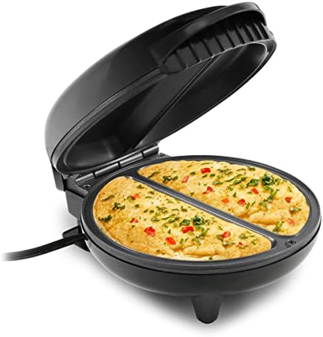 Elite Gourmet EOM205 Non-Stick Omelet, Frittata, Snack Pocket Maker, Dessert Maker, 2 Individual 6.5" Omelets, Stainless Steel and Black