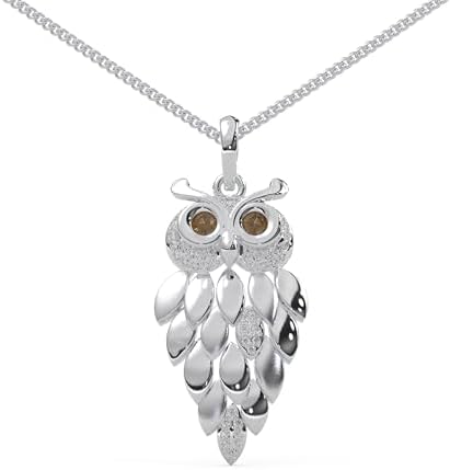 1/6 Cttw Round Cut Natural Diamond Vintage Owl Pendant Necklace In 925 Sterling Silver With Chain(18 Inch) For Women |(Color J-K, Clarity I1-I2)|Real Diamond Fine Jewelry Gift Box Included
