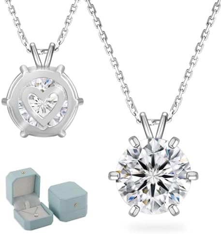 KRKC&CO Moissanite Necklace for Women,0.5CT-4CT Lab Created Diamond Pendant 14K White Gold Plated S925 Sterling Silver Necklace Round Solitaire Pendant Diamond Necklace Gifts for Mom/Wife Jewelry with