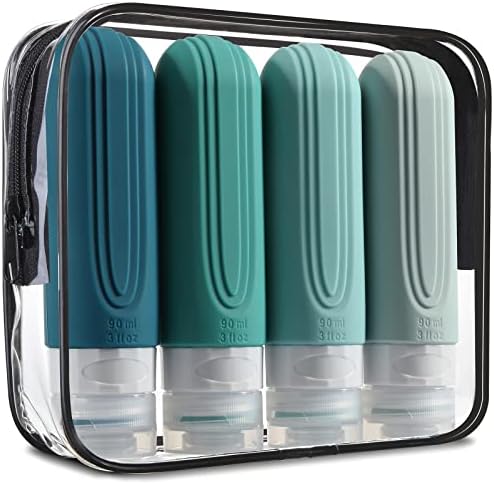 Travel Bottles for Toiletries, Tsa Approved 3oz Travel Size Containers BPA Free Leak Proof Refillable Liquid Silicone Squeezable Travel Accessories for Shampoo Conditioner Lotion (4 Pack)