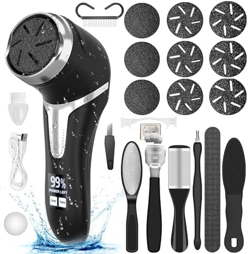 Electric Callus Remover for Feet (with Dander Vacuum), Portable Pedicure Kit Foot File Callus Remover, Rechargeable Waterproof Foot File for Foot Care Deadskin Remover with 9Head&LCD Display