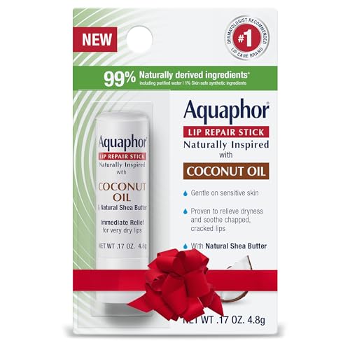 Aquaphor Naturally Inspired Lip Repair Stick with Coconut Oil and Shea Butter, Hydrating Lip Balm Stick Immediately Relieves Dryness and Soothes Chapped Lips, Holiday Gifts for Self Care 0.17 Oz Stick