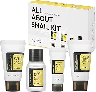 COSRX All About Snail Mucin Korean Skin Care Set, Mini Travel Essentials, Travel Size Gift Set with Snail Mucin Face Wash, Serum, Moisturizer & Eye Cream, Rejuvenating Kit