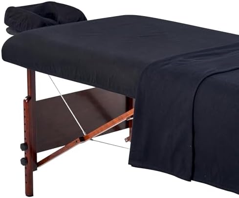Master Massage Cotton Flannel Sheets Set (3 Piece Set) Massage Table Cover Set, Beauty Salon SPA Bed Replacement Cover, Includes Table Cover, Face Cushion Cover, Table Sheet, Black