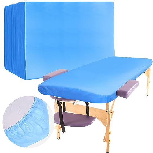 Buryeah 50 Pcs Massage Table Sheets Disposable Fitted Bed Sheets Thickened Spa Bed Covers Soft Non Woven Massage Table Cover for Spa Salon Body Facial Beauty, 39 x 87 Inch(Blue)