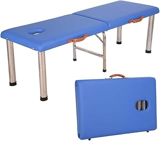 Salon & Spa Tables Massage Table Bed 2 Sections 23.62" Wide Folding Portable Stainless Steel Foot Facial SPA Professional Beauty Equipment (Blue)