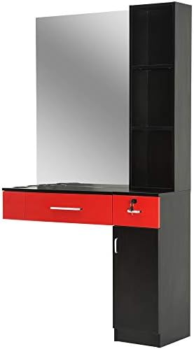 BarberPub Wall Mount Salon Station with 3 Hair Dryer Holders Hair Styling Station with Mirror Beauty Salon Spa Equipment Set 3026 (Right Shelf)…