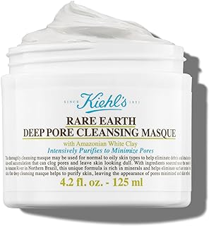 Kiehl's Rare Earth Deep Pore Cleansing Mask, Pore-Minimizing Face Mask for Clogged Pores, Detoxifies & Refines Skin, Absorbs Excess Oil, with Amazonian White Clay & Aloe Vera, for Normal to Oily Skin