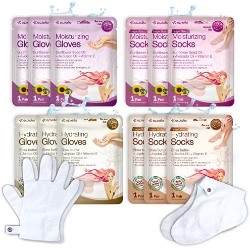 Epielle Hydrating & Moisturizing Gloves & Socks Masks Combo 12pk for Hand and Foot - Dry Hand, Dry Cracked Heel Mothers Day Gifts