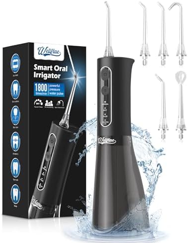 Water Dental Flosser Teeth Pick: Portable Cordless 4 Modes Flossers Pic 300ML Rechargeable Floss Pik Powerful IPX7 Waterproof Oral Irrigator for Cleaning Gum Care Braces Flossing for Home Travel