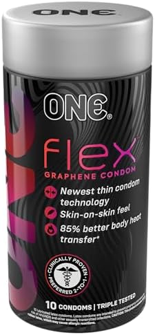ONE® Flex™ Condoms︱ Next Generation Condoms Enhanced with Graphene, The World's Thinnest & Strongest Material︱Advanced Sensation︱ Ultra Thin, Flexible, Strong︱Nontoxic, Vegan, Non-GMO︱10 Count