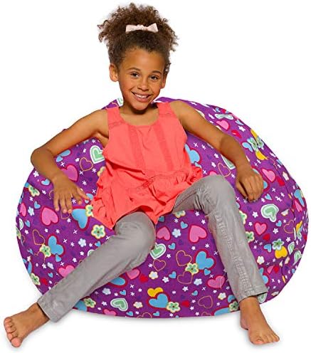 Posh Beanbags Bean Bag Chair, Large-38in, Canvas Multi-Colored Hearts on Purple