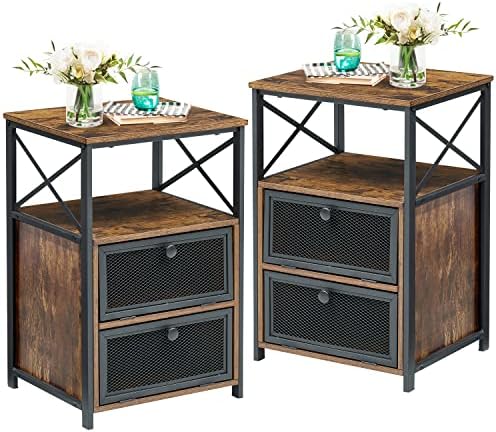 VECELO Nightstand Set of 2 with Drawer, Modern Night Stand for Bedroom, End Side Table for Living Room,Bedroom,Office, Easy Assembly