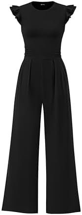 PRETTYGARDEN Summer Jumpsuits for Women Dressy Casual Ruffle Cap Sleeves Romper Crew Neck Rib Knit One Piece Outfits