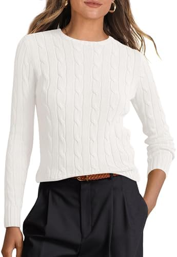 ANRABESS Womens Long Sleeve Cable Knit Sweater Jumper Crewneck Pullover Soft Dressy Casual Tops Cute 2024 Fall Trendy Outfits