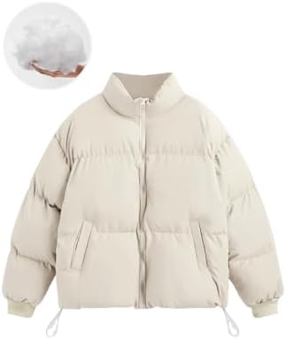CIDER Women’s Quilted Puffer Jacket Cropped Long Sleeve Stand Collar Zip Up Trendy Winter Coat