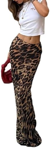 Leopard Print Maxi Skirt Floor Length Skirt Cute Satin Y2k Maxi Summer Skirts Long Skirts for Women Trendy